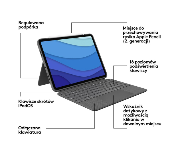 Logitech Combo Touch iPad Pro 11" (1., 2., 3., 4 gen) szary - 1046093 - zdjęcie 12